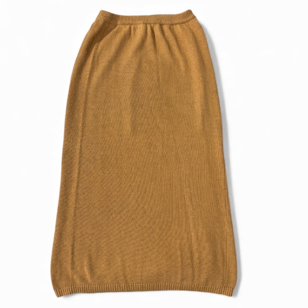 Christian Dior Vintage Mustard Ribbed Knit High Waist Pencil Midi Skirt Size M‎ - Picture 2 of 12